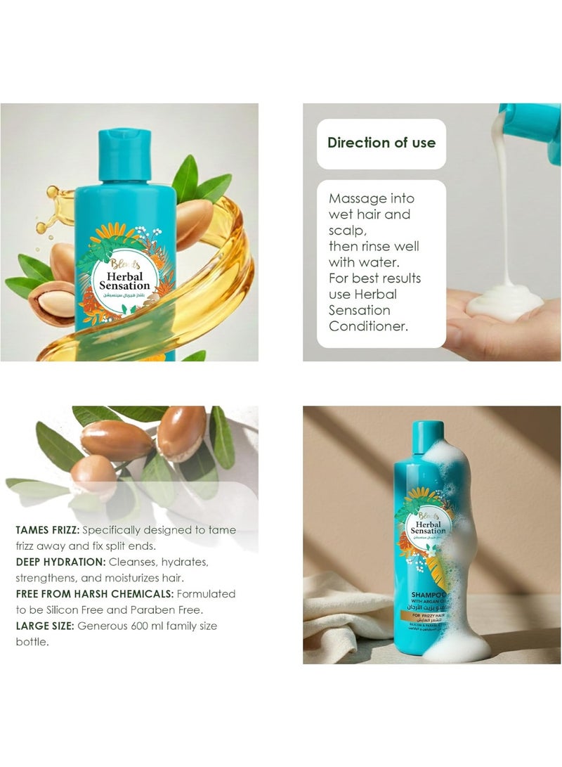 Blends Herbal Sensation Shampoo with Argan Oil for Frizzy Hair - Hydrating Anti-Frizz Formula for Split Ends - Silicon & Paraben Free - 850 ml - Image 2